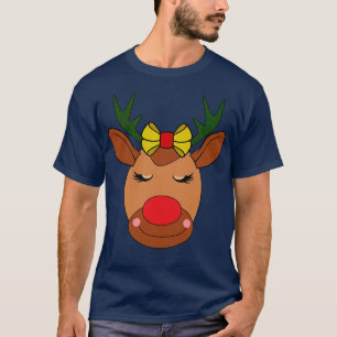 Cute Reindeer Girl Eye Lashes Sleigh Christmas Cos T-Shirt