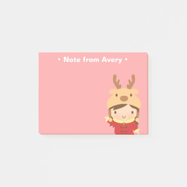Cute Reindeer Girl Kids Christmas Fillers Post-it Notes (Front)