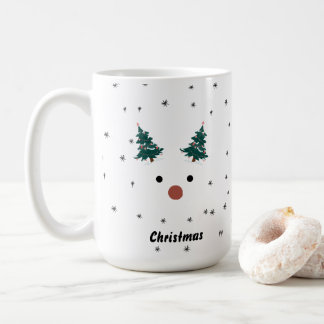 Cute Reindeer Girl Santa Hat Custom Name Christmas Coffee Mug