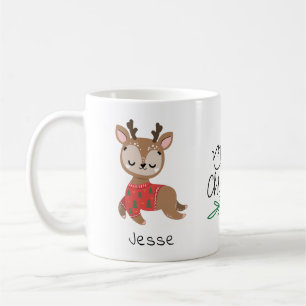 Cute Reindeer Girly Personalized Name Christmas Coffee Mug