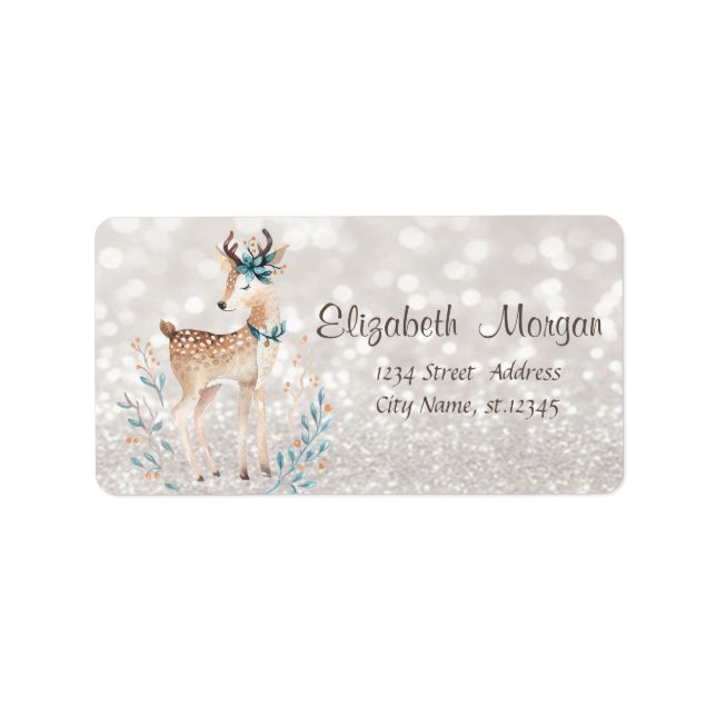 Cute Reindeer,Glittery Bokeh  Label (Front)