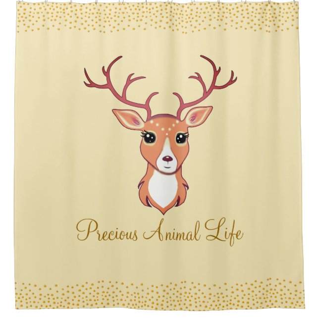 Cute Reindeer & Gold Confetti on Golden (Front)