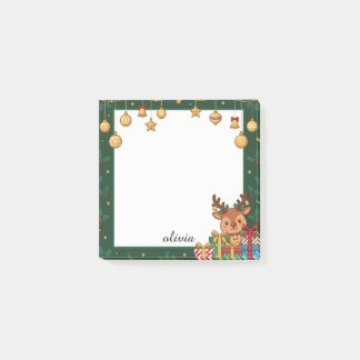 Cute Reindeer & Gold Ornaments Christmas Post-it Notes