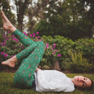 Cute Reindeer Green Christmas Pajama Pants