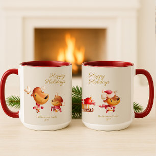 Cute Reindeer Happy Holidays Personalized Mug