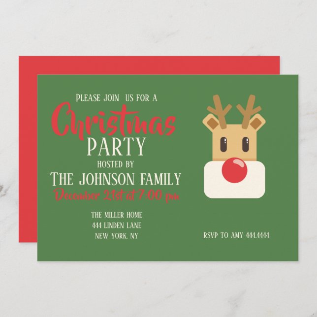 Cute Reindeer Head Cartoon           Invitation (Front/Back)