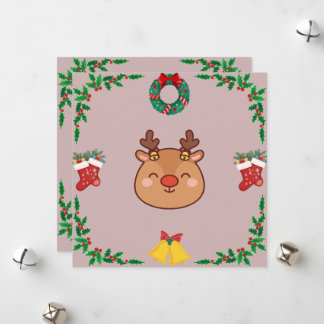 Cute Reindeer Holiday Card – Pink & Festive