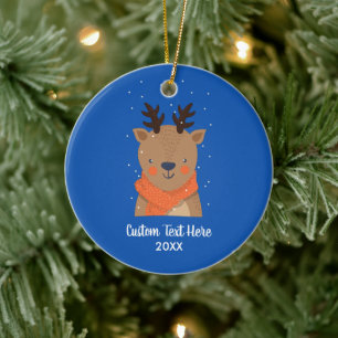 Cute Reindeer Holiday Christmas Tree Custom Text  Ceramic Ornament