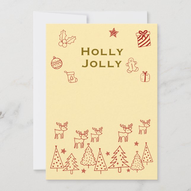 Cute Reindeer 'Holly Jolly' Christmas Card ♡ (Front)