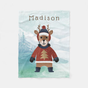 Cute Reindeer in Sweater Fleece Blanket
