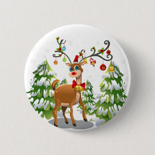 Cute Reindeer in the Snow 2 Inch Round Button