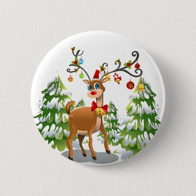 Cute Reindeer in the Snow 2 Inch Round Button (Front)