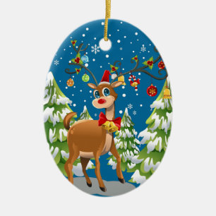 Cute Reindeer in the Snow Ceramic Ornament