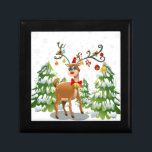 Cute Reindeer in the Snow Gift Box<br><div class="desc">Cute Reindeer in the Snow with trees and ornaments hanging from his antlers</div>