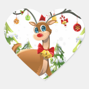 Cute Reindeer in the Snow Heart Sticker