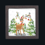 Cute Reindeer in the Snow Jewelry Box<br><div class="desc">Cute Reindeer in the Snow with trees and ornaments hanging from his antlers</div>