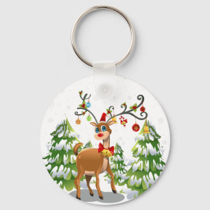 Cute Reindeer in the Snow Keychain