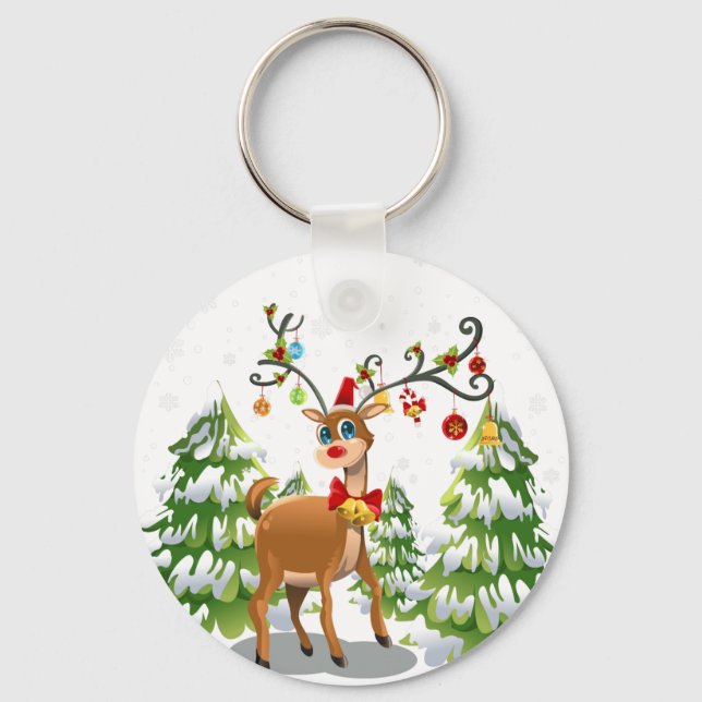 Cute Reindeer in the Snow Keychain (Front)