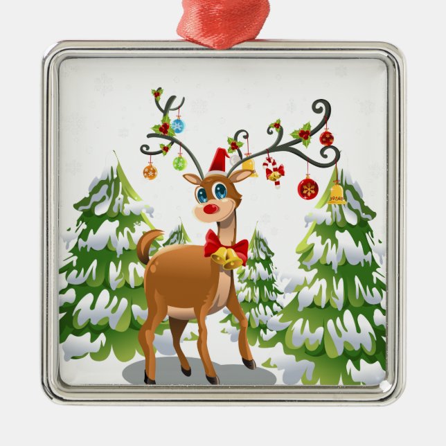 Cute Reindeer in the Snow Metal Ornament (Front)