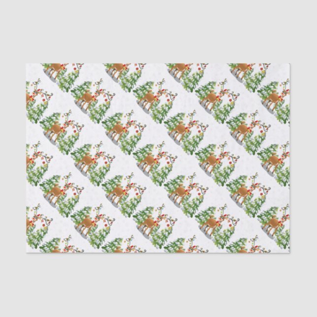 Cute Reindeer in the Snow Tissue Paper (Front)
