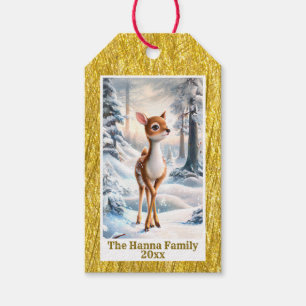 Cute Reindeer in The Winter Forest Christmas Gift Tags