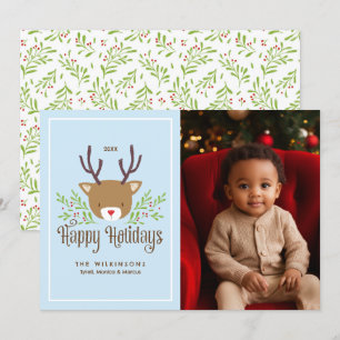 Cute Reindeer Joyeux Vacances Carte photo de vacan