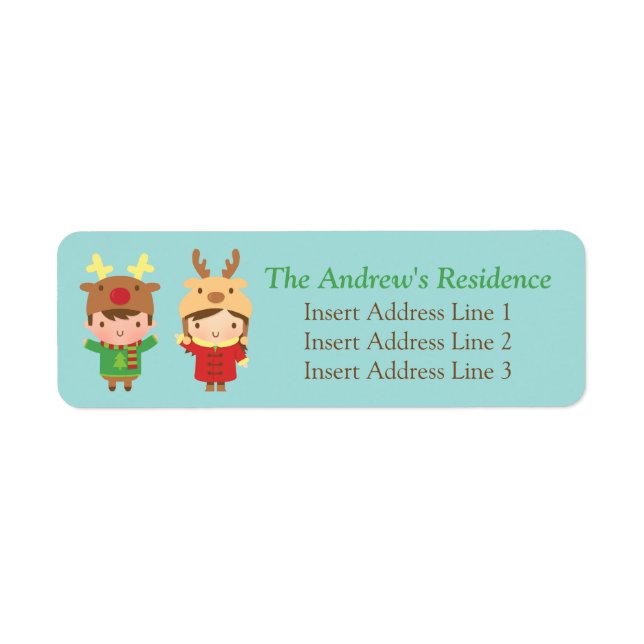 Cute Reindeer Kids Christmas Adresse RSVP Étiquett (Devant)