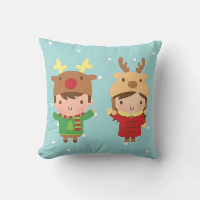 Cute Reindeer Kids Christmas Decorations Throw Pillow (Front)