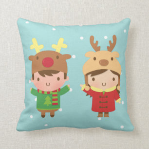 Cute Reindeer Kids Christmas Decorations Throw Pillow