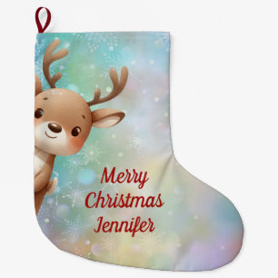 Cute Reindeer Large Christmas Stocking