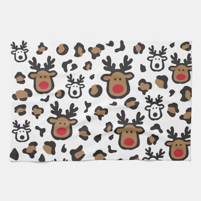 Cute reindeer leopard print pattern Kitchen Towels (Horizontal)