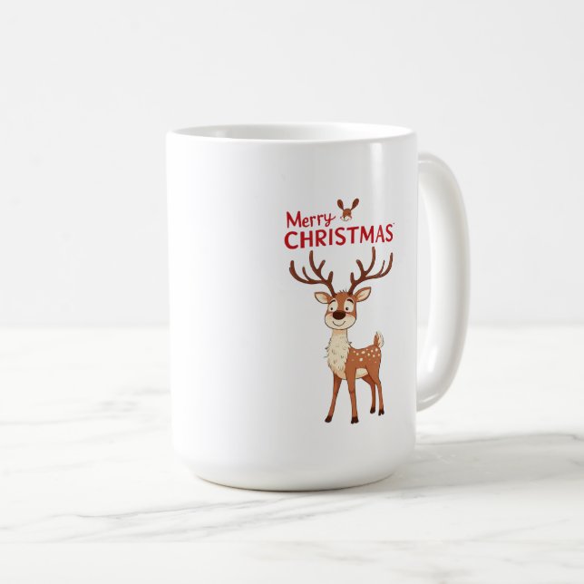 Cute Reindeer Mascot With 'I Love Christmas' Text Coffee Mug (Front Right)