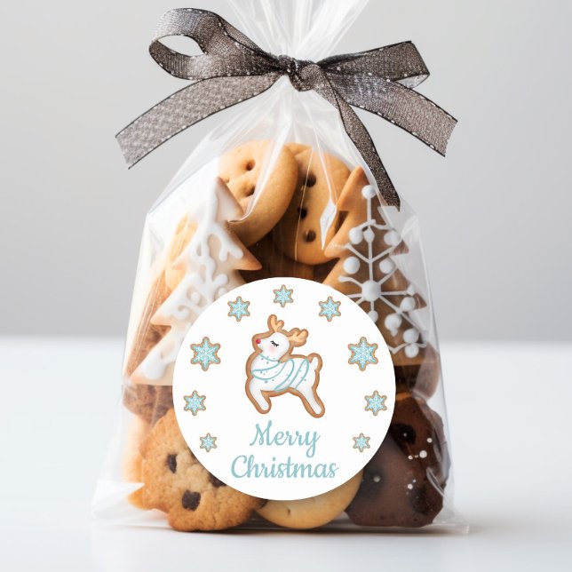 Cute Reindeer Merry Christmas Classic Round Sticker (Cute Reindeer Merry Christmas Classic Round Sticker)