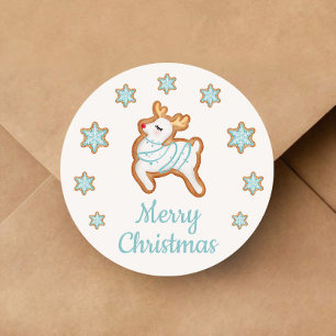 Cute Reindeer Merry Christmas Classic Round Sticker