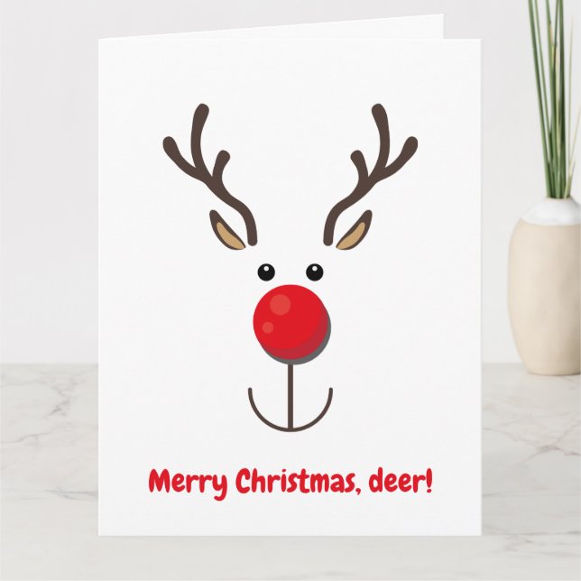 Cute Reindeer "Merry Christmas, deer" Card (Front)