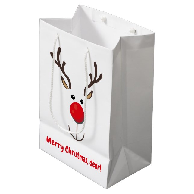 Cute Reindeer "Merry Christmas, deer" Medium Gift Bag (Front Angled)