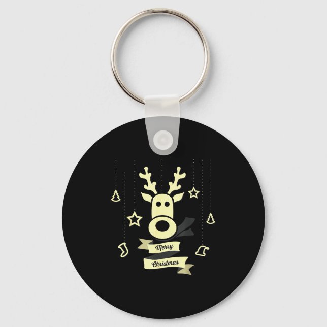 Cute Reindeer Merry Christmas  Keychain (Front)