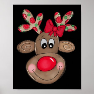 Cute Reindeer Merry Christmas Outfit Girls Kids To Poster