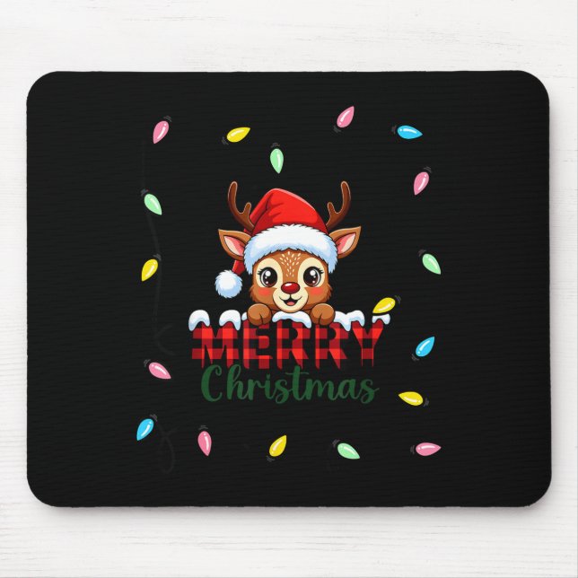 Cute Reindeer Merry Christmas Shirt –plaid Holiday Mouse Pad (Front)