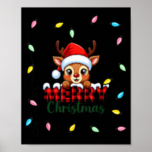 Cute Reindeer Merry Christmas Shirt –plaid Holiday Poster