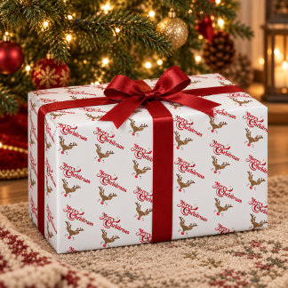 Cute Reindeer Merry Christmas Wrapping Paper