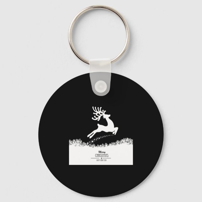 Cute Reindeer Merry Xmas Merry Christmas Happy New Keychain (Front)