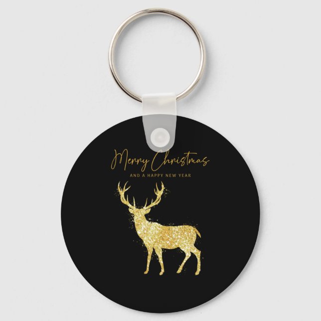 Cute Reindeer Merry Xmas Merry Christmas Happy New Keychain (Front)