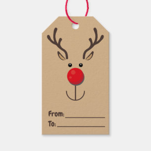 Cute Reindeer Minimalist Face Brown Gift Tags