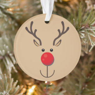 Cute Reindeer Minimalist Face Brown Ornament