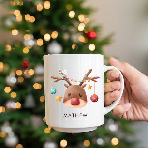 Cute Reindeer Mug de Noël personnalisé