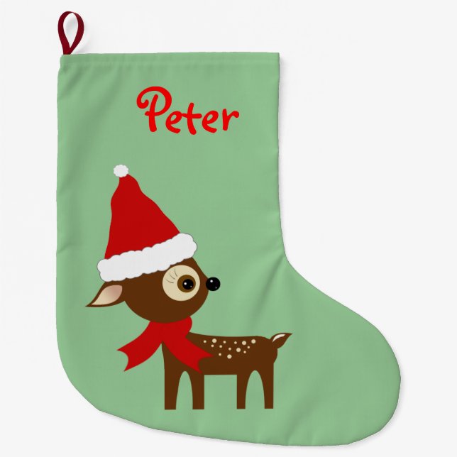 Cute Reindeer Name Personalized Christmas Stocking (Front)