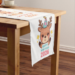 cute reindeer new year 2026 table runner