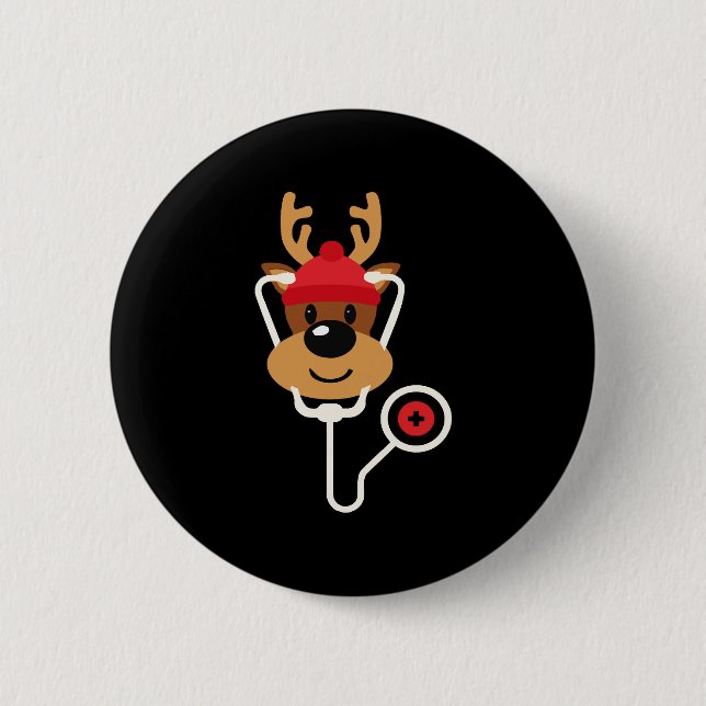 Cute Reindeer Nurse Christmas 2 Inch Round Button (Front)
