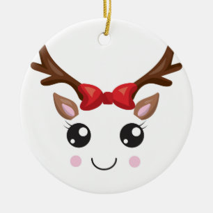 Cute Reindeer Ornament Round/ Brown Stripe